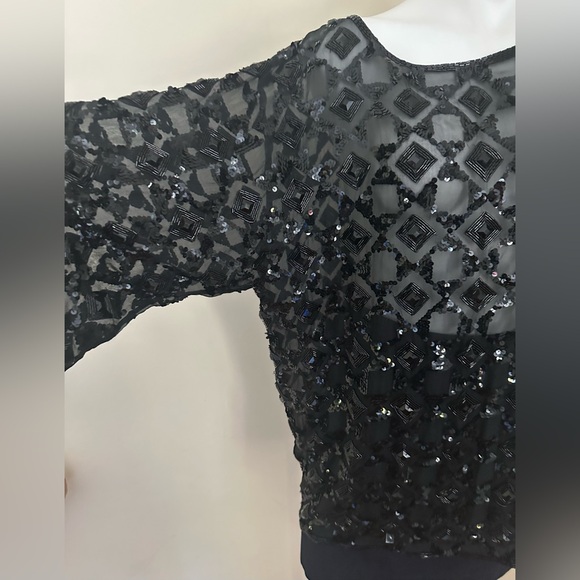 Adrienne Vittadini Beaded Black Vintage Long Sleeves Heavy Blouse 100% Silk Sz M - Picture 6 of 12